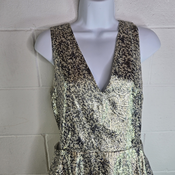 Alice + Olivia Varita Metallic Jacquard Cut Out Fit Flare Dress - Picture 10 of 13